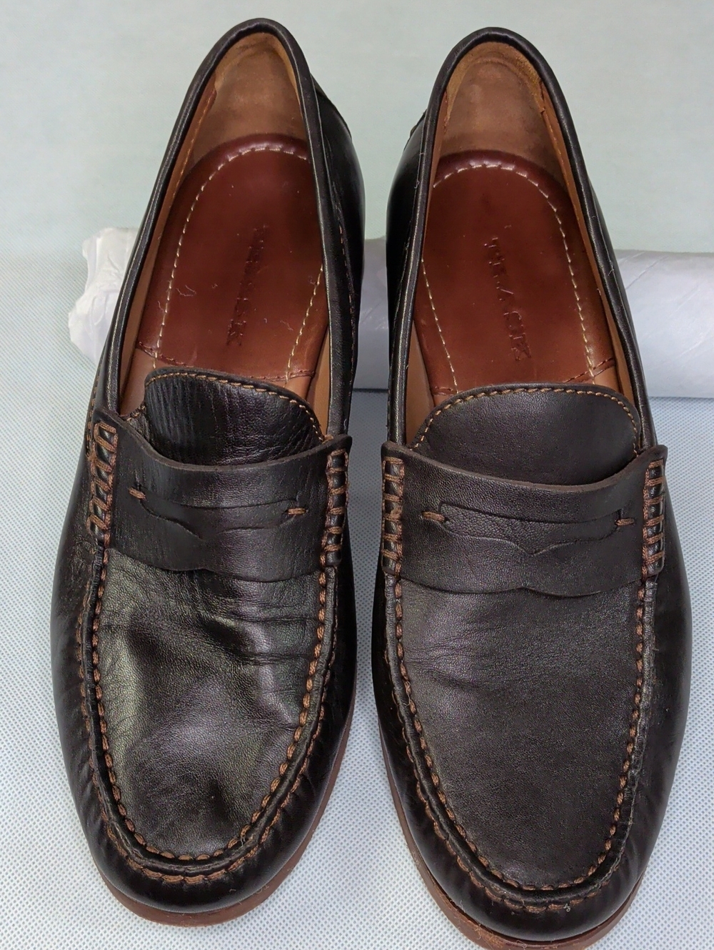 Men's  H.S Trask, Chocolate Brown Buffalo Leather Hand Sewn Penny Loafers